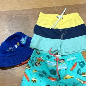 Colorful Kids Swim Shorts and Hat Set Speedo Hat and Carters swim trunks